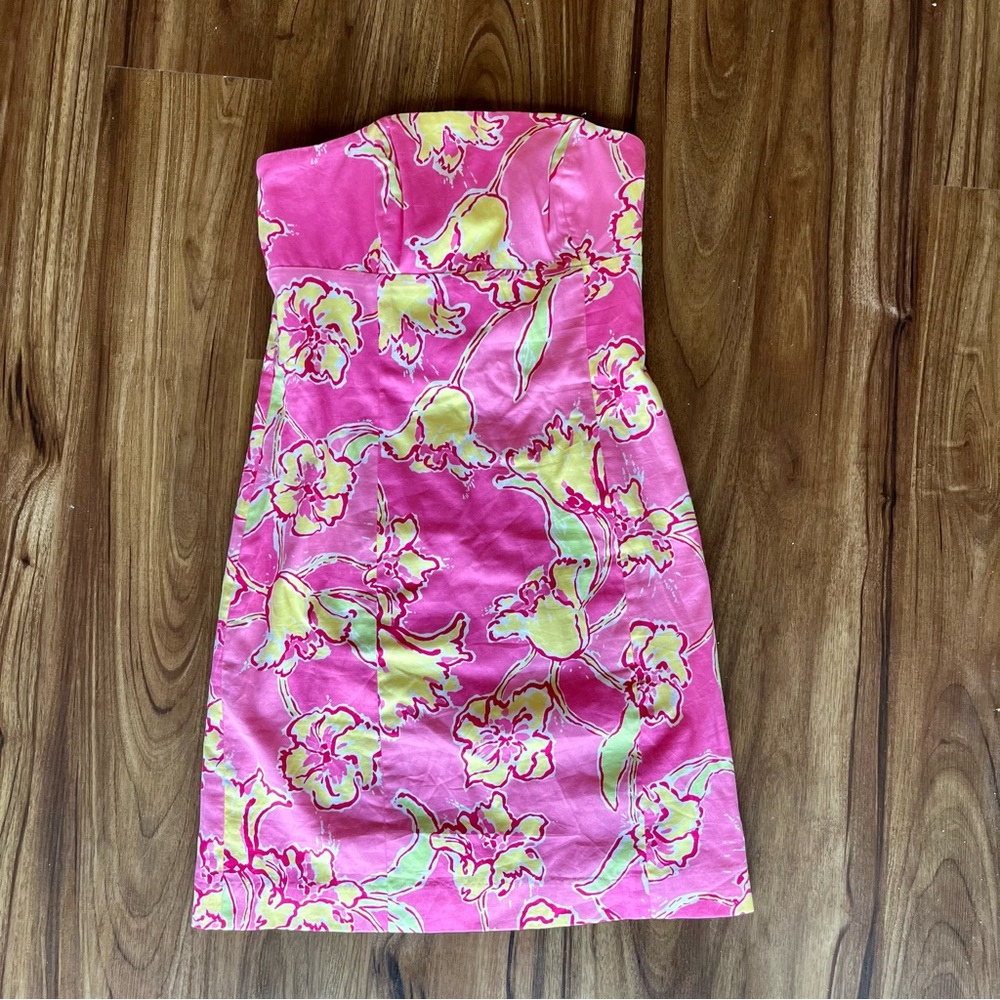 Lilly Pulitzer Pink Strapless Dress with Floral Design